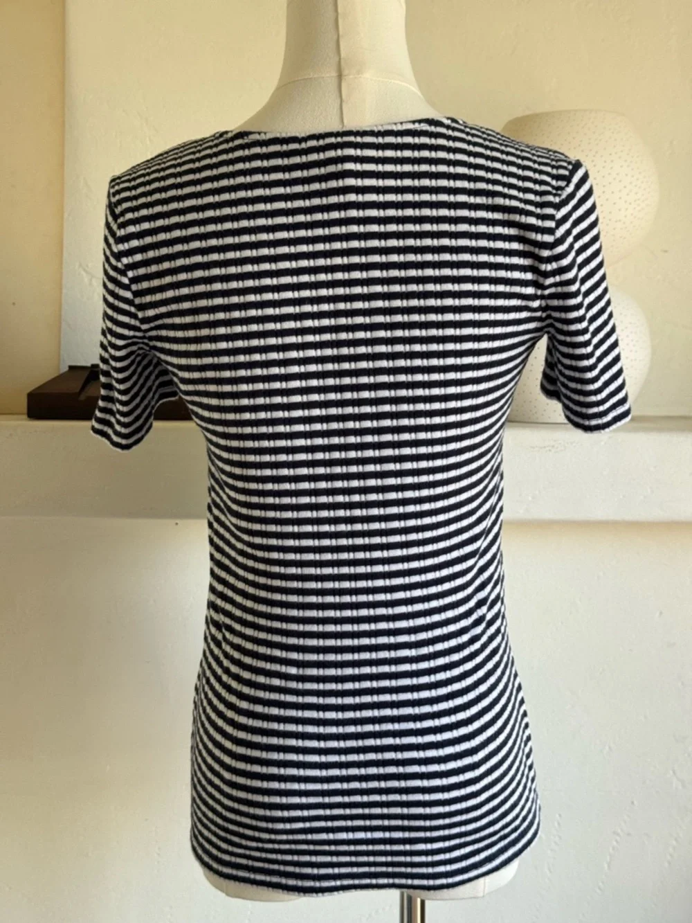 Sézane Striped Henley Tee Navy White Cotton Snap Front French Girl — Small - Picture 4 of 5